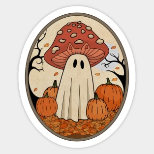 Vintage Halloween Ghost Cat Mushroom Cottagecore Ghost Sticker